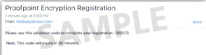 A screenshot showing the message with the validation code